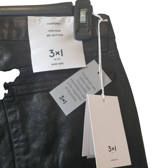 3x1 NYC Farrah Black High Rise Bell Bottom Shiny Pants - Picture 10 of 13